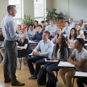 : instructor teaching his Introduction to Business class.